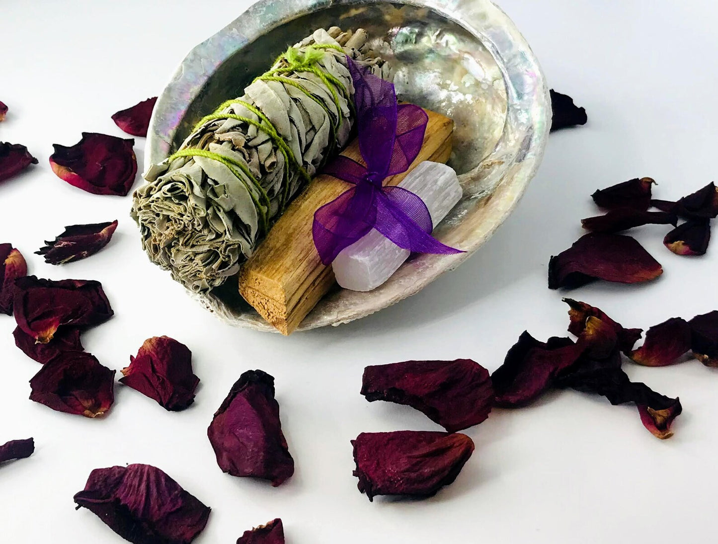 Sage, Palo Santo and Selenite cleansing Bundle, Beautiful Abalone Shell, Sage Smudge Kit, Sage Smudge Stick